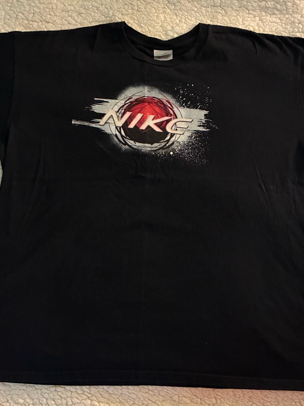 Vintage Nike Black Tee with Red and White Graphic